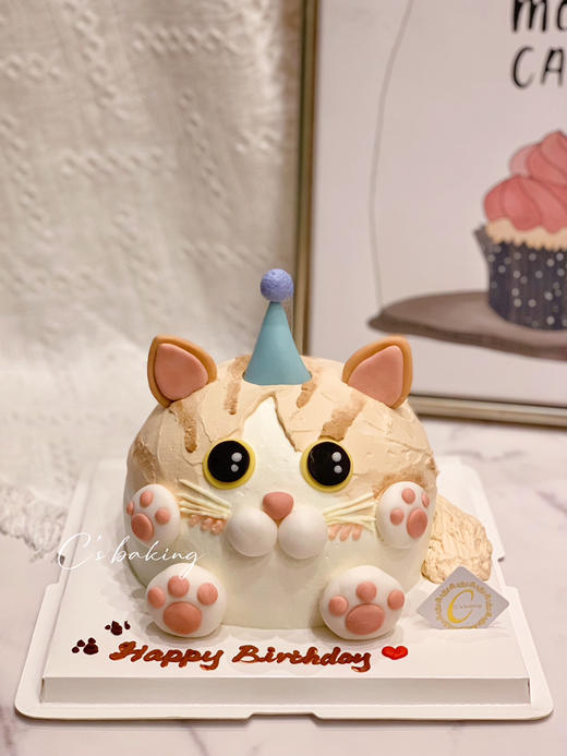 #可爱小猫咪  忌廉蛋糕【半翻糖蛋糕需提前2天预订】（默认自提，收费配送请联系客服） 商品图0