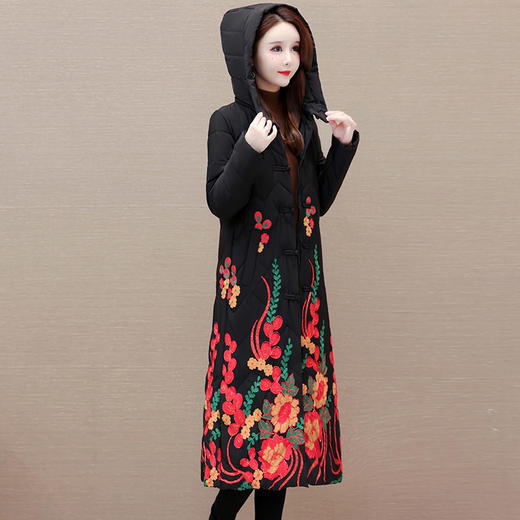 时尚保暖，冬款长款印花中年妈妈装棉服长袖连帽大码修身棉衣QYM-OMS-SDB377-L 商品图2