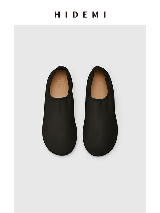 HIDEMI 小羊皮圆头松紧一脚蹬平底鞋 黑色/乳白色 商品图1