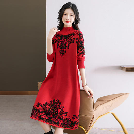 国风喜婆婆婚宴装，新款女秋冬季配大衣内搭大码针织连衣裙CC-SYX-8568 商品图3