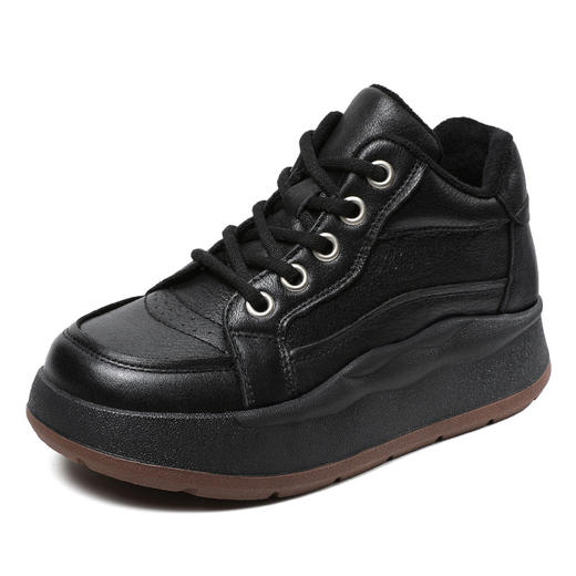 真皮加绒短靴，秋冬新款厚底复古高帮鞋百搭休闲马丁靴棉鞋ZM233546 商品图5