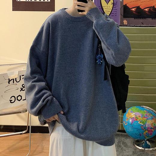 【日系纯色设计，简约时尚！】日系纯色针织打底衫，男女款BF风圆领宽松百搭学生情侣毛衣，多种颜色可选，百搭性强，让您随心搭配，展现个性风采lm 商品图5