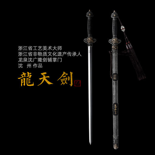 龙天剑 沈州作品 龙泉沈广隆宝剑 传统收藏宝剑 清剑 手工花纹钢剑 未开刃 商品图0