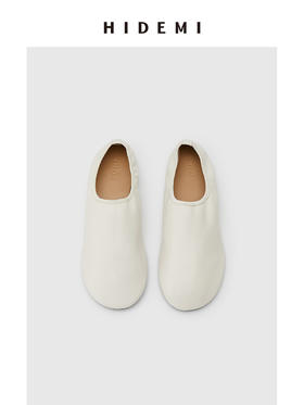 HIDEMI 小羊皮圆头松紧一脚蹬平底鞋 黑色/乳白色
