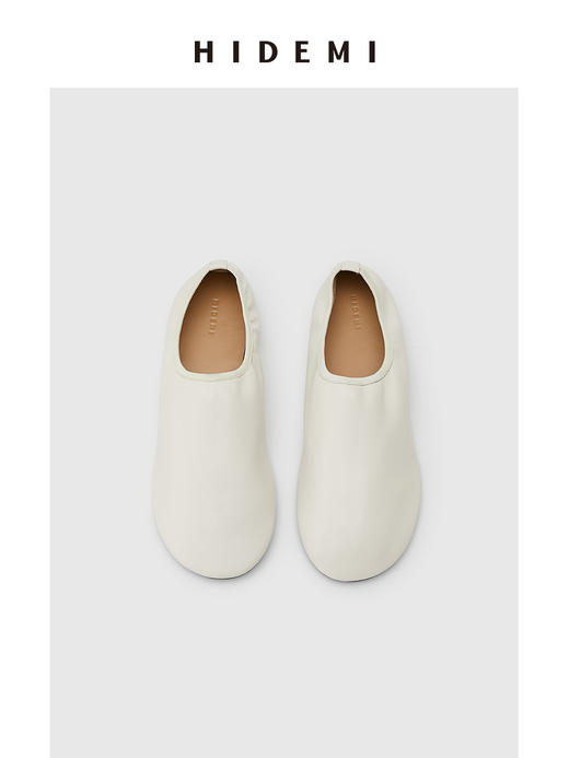 HIDEMI 小羊皮圆头松紧一脚蹬平底鞋 黑色/乳白色 商品图0