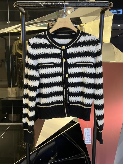 女士条纹小香风羊毛开衫 商品图0