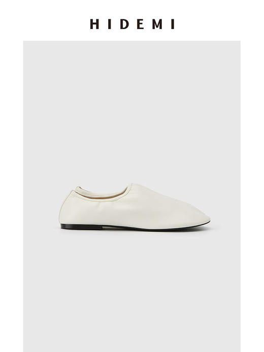 HIDEMI 小羊皮圆头松紧一脚蹬平底鞋 黑色/乳白色 商品图6