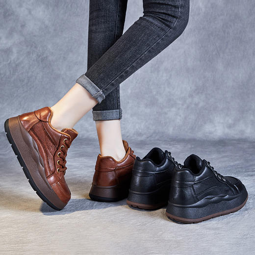 真皮加绒短靴，秋冬新款厚底复古高帮鞋百搭休闲马丁靴棉鞋ZM233546 商品图1