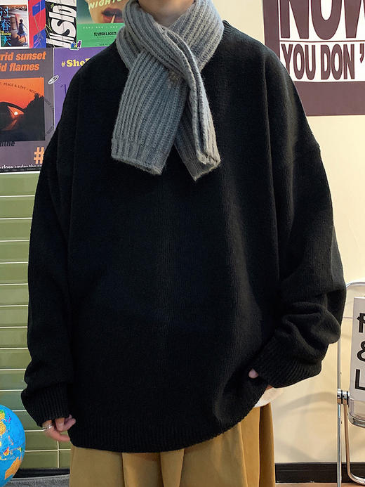 【日系纯色设计，简约时尚！】日系纯色针织打底衫，男女款BF风圆领宽松百搭学生情侣毛衣，多种颜色可选，百搭性强，让您随心搭配，展现个性风采lm 商品图0