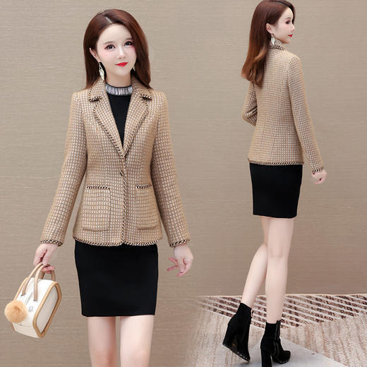 QYMLRX-KMB51-Y小香风西装短款外套女秋冬2023年新款小个子貂绒毛呢上衣 商品图2