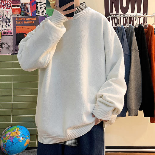 【日系纯色设计，简约时尚！】日系纯色针织打底衫，男女款BF风圆领宽松百搭学生情侣毛衣，多种颜色可选，百搭性强，让您随心搭配，展现个性风采lm 商品图8