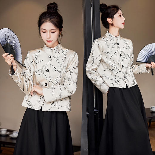 秋冬款新，中式提花料缎面小立领羽绒外套HR-SYY2378 商品图3