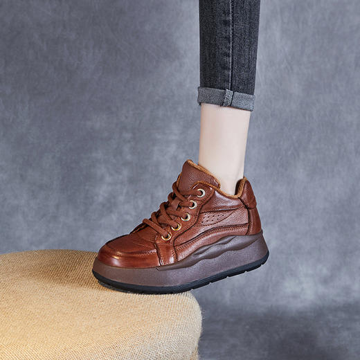 真皮加绒短靴，秋冬新款厚底复古高帮鞋百搭休闲马丁靴棉鞋ZM233546 商品图0