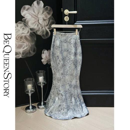 【孤品样衣，不退不换】【圣蒂斯舞会】绣花亮片网纱偏光金皮修身鱼尾摆半身裙 商品图0