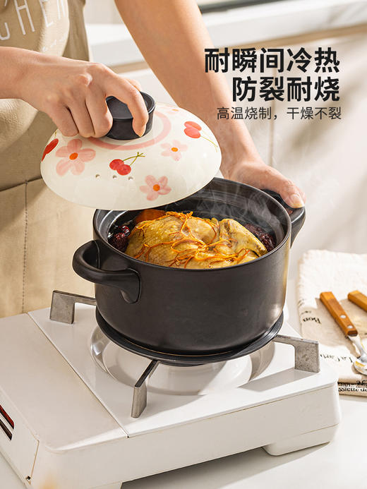 摩登主妇手绘樱桃砂锅耐高温炖锅家用燃气煤气灶专用陶瓷石锅沙锅 商品图1