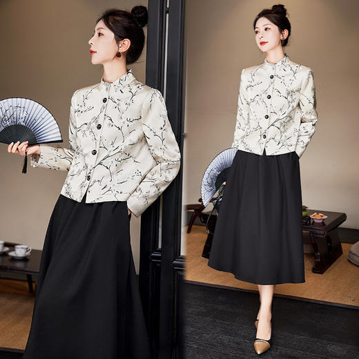 秋冬款新，中式提花料缎面小立领羽绒外套HR-SYY2378 商品图1