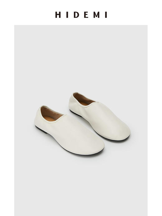 HIDEMI 小羊皮圆头松紧一脚蹬平底鞋 黑色/乳白色 商品图5