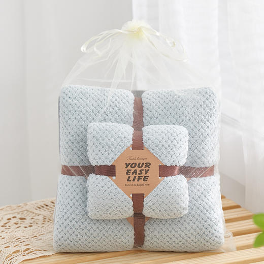 珊瑚绒菠萝格【毛巾浴巾两件套装】婚庆福利活动礼品   家用子母套巾  多色可选 商品图7