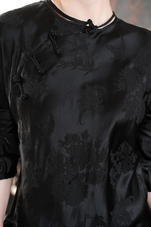 盛唐牡丹 |梅兰竹菊真丝冠乐皱斜襟旗袍裙 商品图10