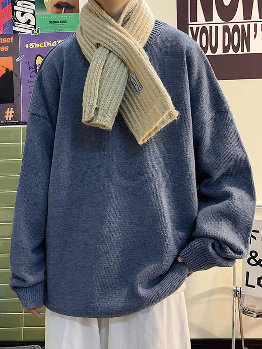 【日系纯色设计，简约时尚！】日系纯色针织打底衫，男女款BF风圆领宽松百搭学生情侣毛衣，多种颜色可选，百搭性强，让您随心搭配，展现个性风采lm 商品图3