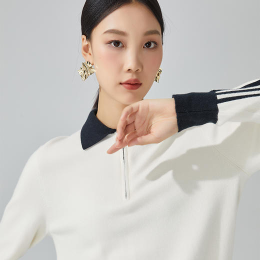 小山羊绒 东黎羊绒 海滨沙高尔夫 女士秋冬针织撞色翻领T恤羊绒衫  DWBS3436AN 商品图0