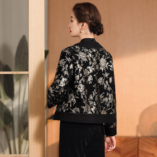 缠枝花纹提花外套，女改良唐装圆领长袖宽松外套女秋冬国风女装AYK-008 商品图3