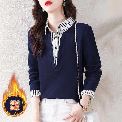 翻领假两件上衣衬衫，棉T休闲显瘦加绒小衫KQL-A77N8277 商品图0