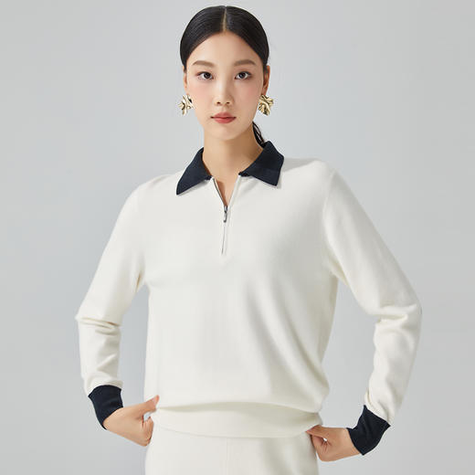 小山羊绒 东黎羊绒 海滨沙高尔夫 女士秋冬针织撞色翻领T恤羊绒衫  DWBS3436AN 商品图2