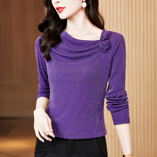 简约百搭大码T恤立体花朵亮丝网纱打底衫K-E37M2739 商品图4