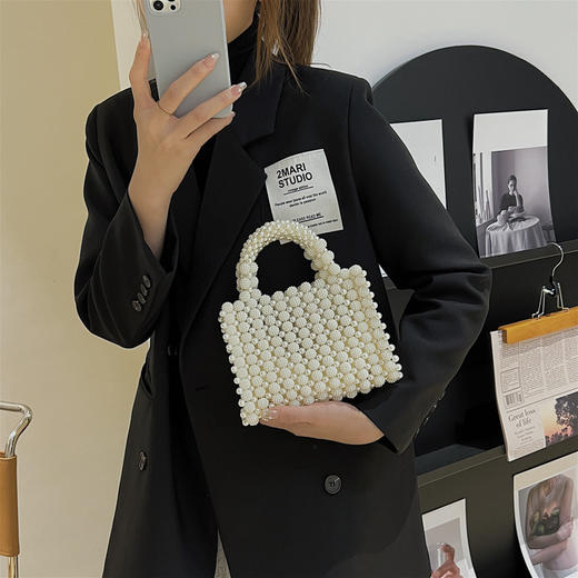 潮流珍珠包手工串珠甜美晚宴手提包 商品图3