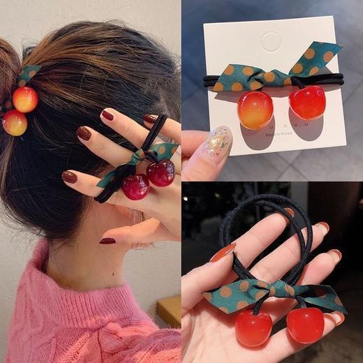 2条 韩版樱桃蝴蝶结头绳扎头发橡皮筋百搭简约发绳气质网红盘发圈发饰 商品图2