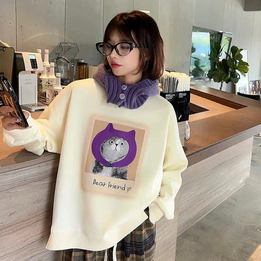 女装23秋冬圆领猫猫刺绣加绒卫衣2223-760167▲ 商品图2