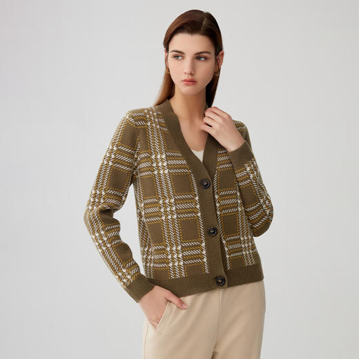 【V领针织羊绒开衫外套】羊绒世家秋冬新品女士100%山羊绒V领针织外套 商品图1