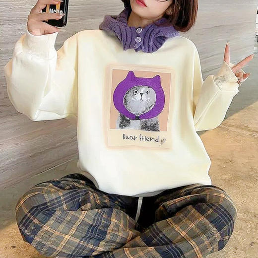女装23秋冬圆领猫猫刺绣加绒卫衣2223-760167▲ 商品图4