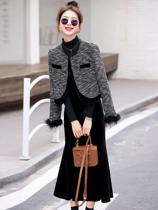 DD-粗花呢套装冬显瘦小香风两件套裙 商品图1