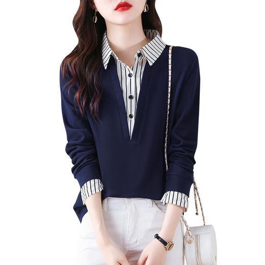 翻领假两件上衣衬衫，棉T休闲显瘦加绒小衫KQL-A77N8277 商品图4