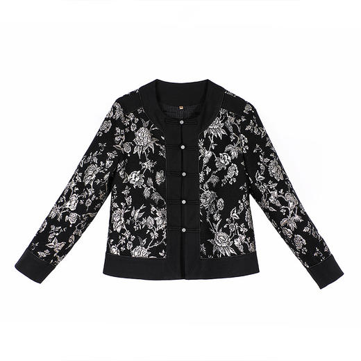 缠枝花纹提花外套，女改良唐装圆领长袖宽松外套女秋冬国风女装AYK-008 商品图4