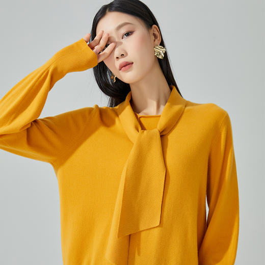东黎 •  小山羊绒 女士秋冬马尔代夫阳光系带领羊绒衫 3408 商品图1