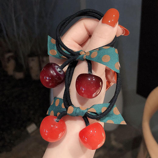 2条 韩版樱桃蝴蝶结头绳扎头发橡皮筋百搭简约发绳气质网红盘发圈发饰 商品图5