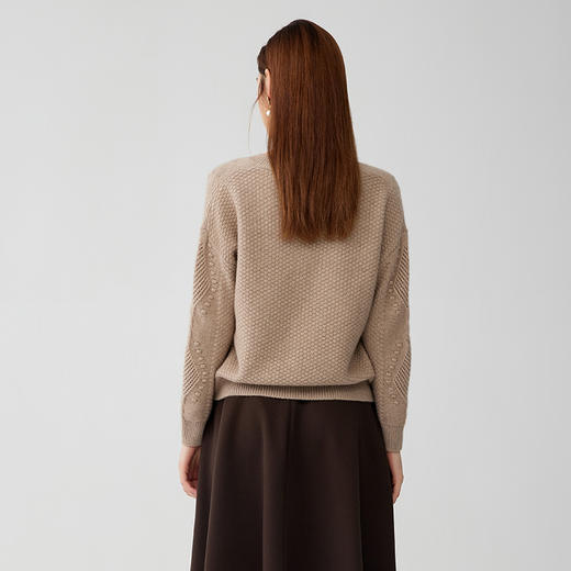 【V领立体绞花羊绒衫】羊绒世家秋冬新品女士100%山羊绒内搭保暖针织毛衣 商品图2