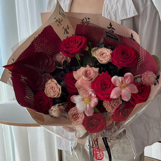 复古色系混搭（红玫瑰卡布混搭花束） 商品图1