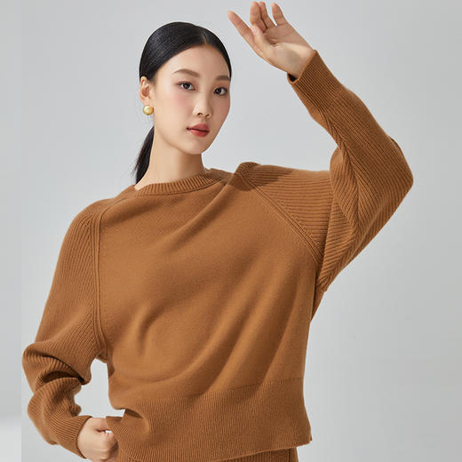 DWBS3394AN小山羊绒 东黎羊绒 马尔代夫阳光·白沙滩 女士针织插肩圆领羊绒衫 商品图6