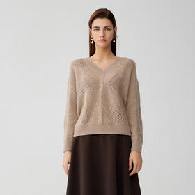 【V领立体绞花羊绒衫】羊绒世家秋冬新品女士100%山羊绒内搭保暖针织毛衣
