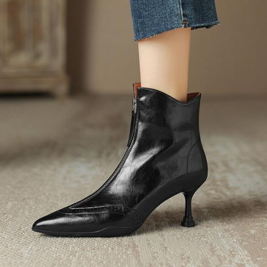 舒适厚底防水台，细高跟尖头镂空雕花短靴MLJ-A918 商品图3