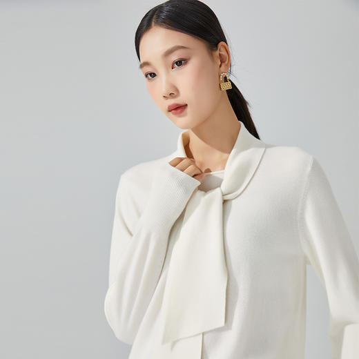 东黎 •  小山羊绒 女士秋冬马尔代夫阳光系带领羊绒衫 3408 商品图4