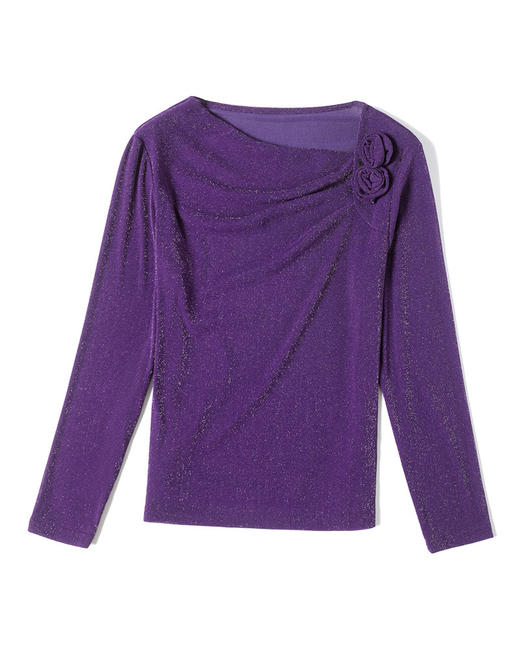 简约百搭大码T恤立体花朵亮丝网纱打底衫K-E37M2739 商品图3