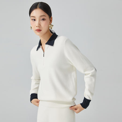 小山羊绒 东黎羊绒 海滨沙高尔夫 女士秋冬针织撞色翻领T恤羊绒衫  DWBS3436AN 商品图1