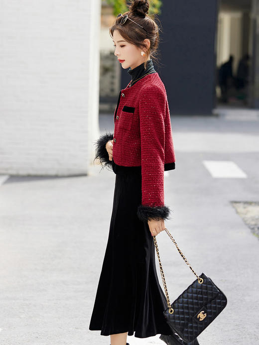 DD-粗花呢套装冬显瘦小香风两件套裙 商品图2