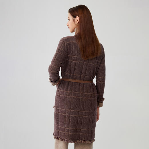 【中长款毛边针织外套】羊绒世家秋冬新品女士100%山羊绒针织衫腰带收腰显瘦外套 商品图2