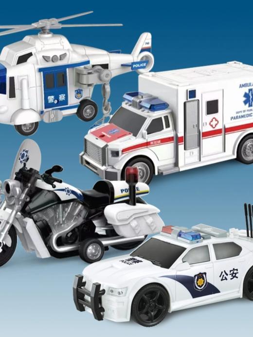 【文艺】车玩儿童玩具小汽车警车玩具组合飞机玩具男孩玩具车声光模型组合套装 商品图1